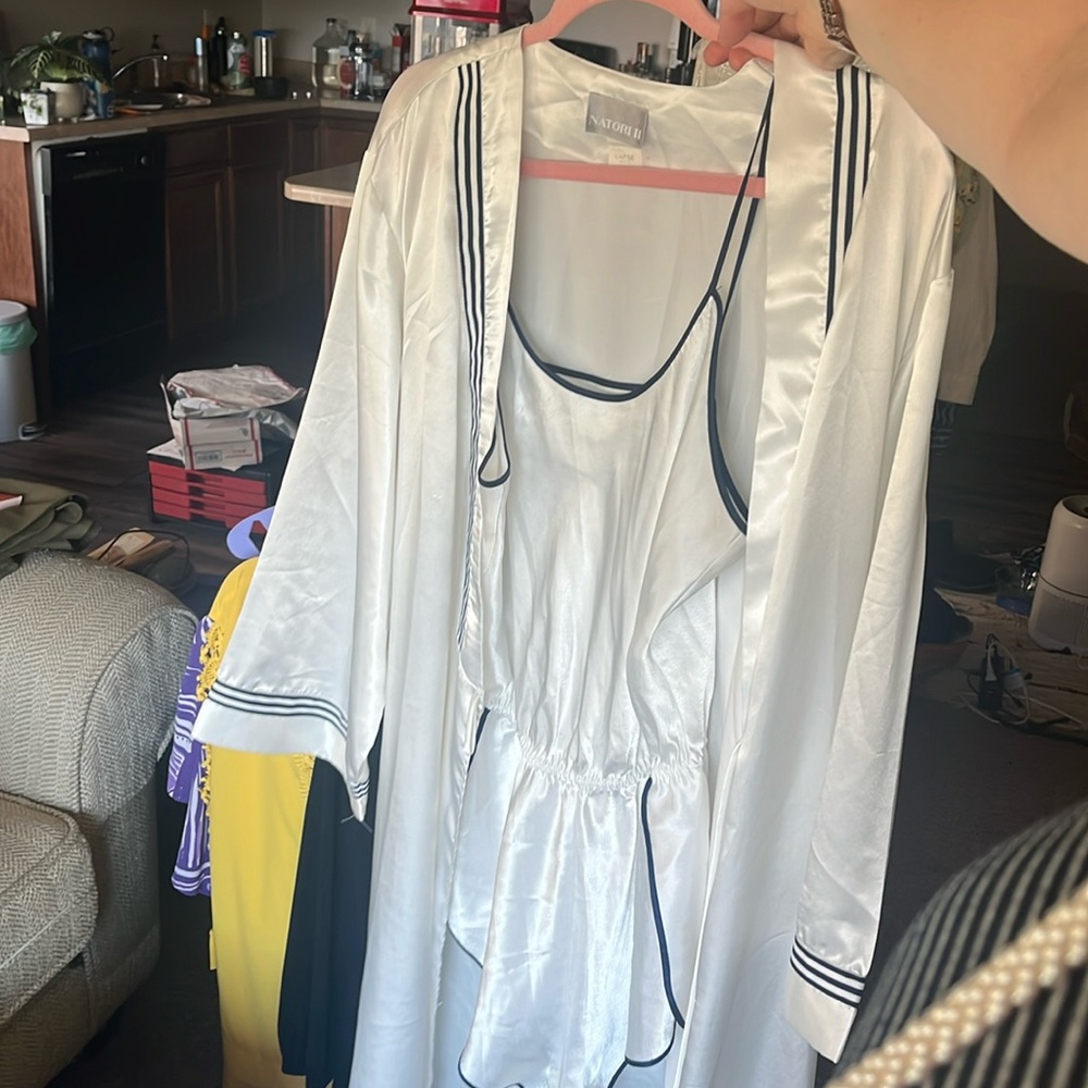 White Navy Romper Robe 2 Piece